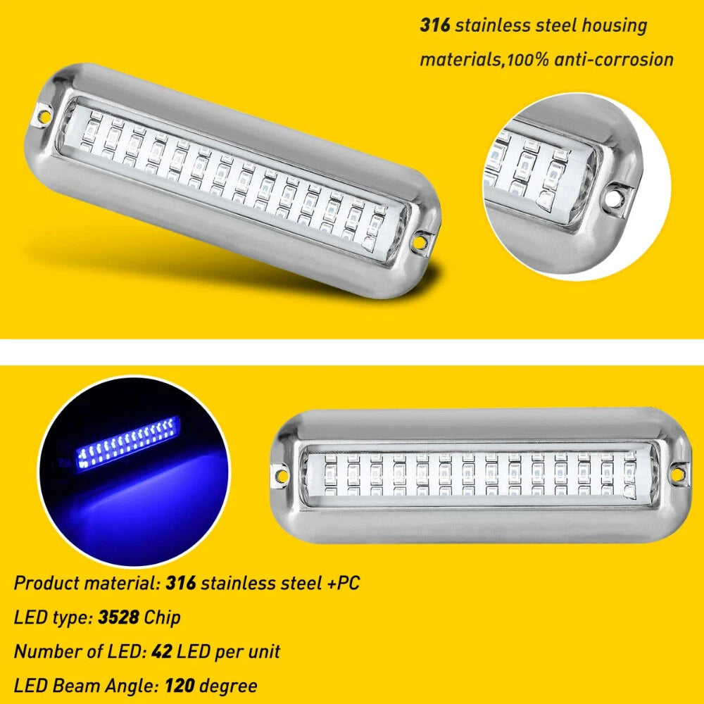 42 LED Green 316 Stainless Steel Underwater Boat Transom Marine Lights Pontoon 6B93BC-57