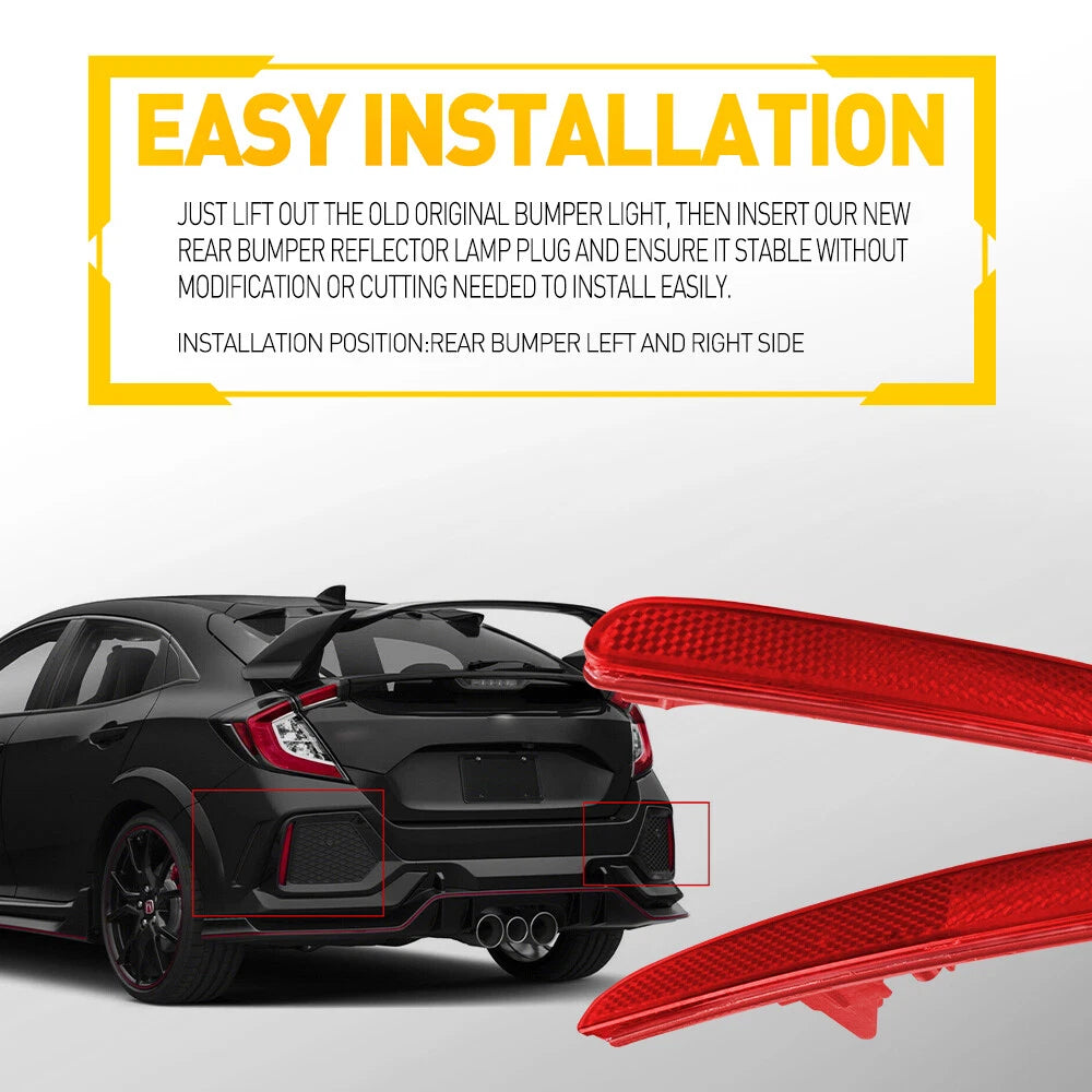 Red Lens Bumper Reflector for 2017-2021 Honda Civic Hatchback 33555-TDJ-J01 EOA 6B93BC-57