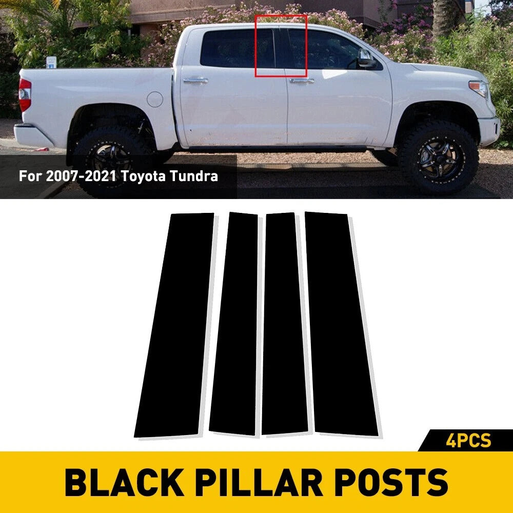 4Pcs For 2007-2021 Toyota Tundra Glossy Black Pillar Posts Door Trim Cover EOA 6B93BC-57