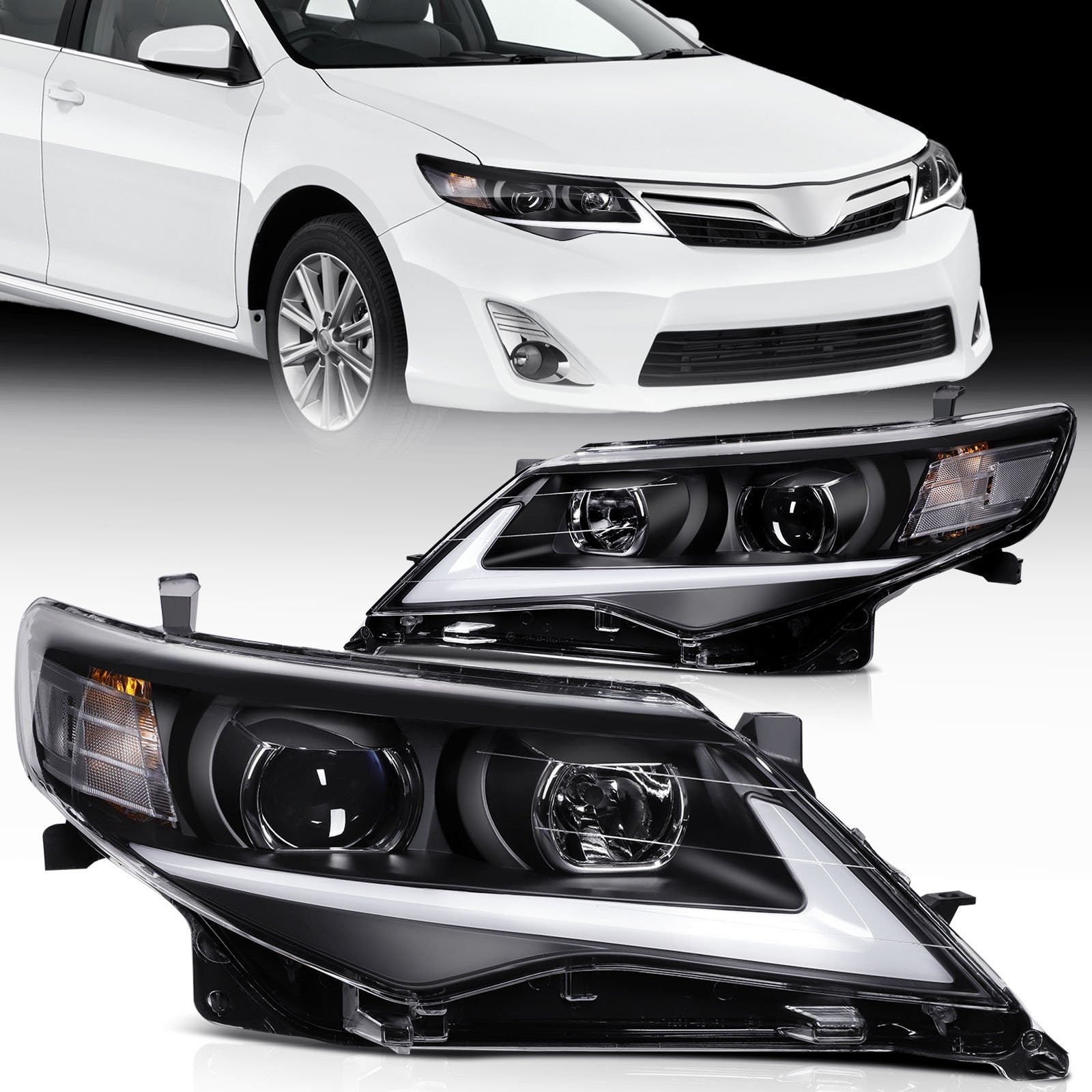 ECCPP LED Headlights Assembly For Toyota Camry 2.4L 3.5L 2012-2014 Pair Black ECCPP