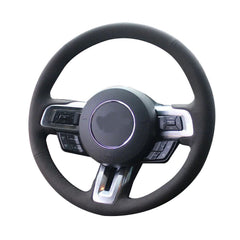 Black Suede Leather Steering Wheel Red Stitch Wrap Cover For Ford Mustang 15-19