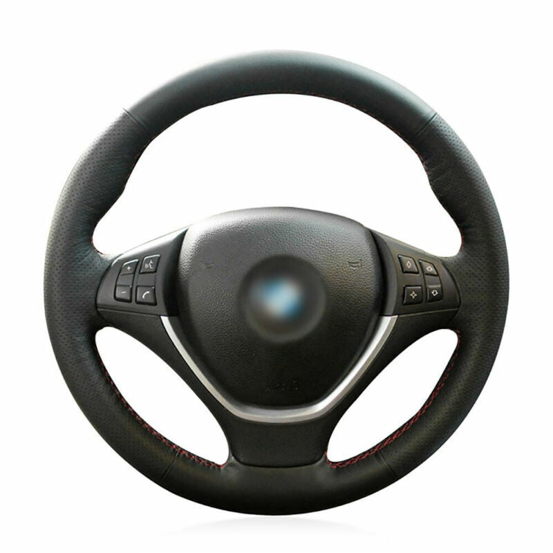 Top Leather Steering Wheel Hand-stitch on Wrap Cover For BMW X5 E70 X6 E71