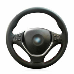 Top Leather Steering Wheel Hand-stitch on Wrap Cover For BMW X5 E70 X6 E71
