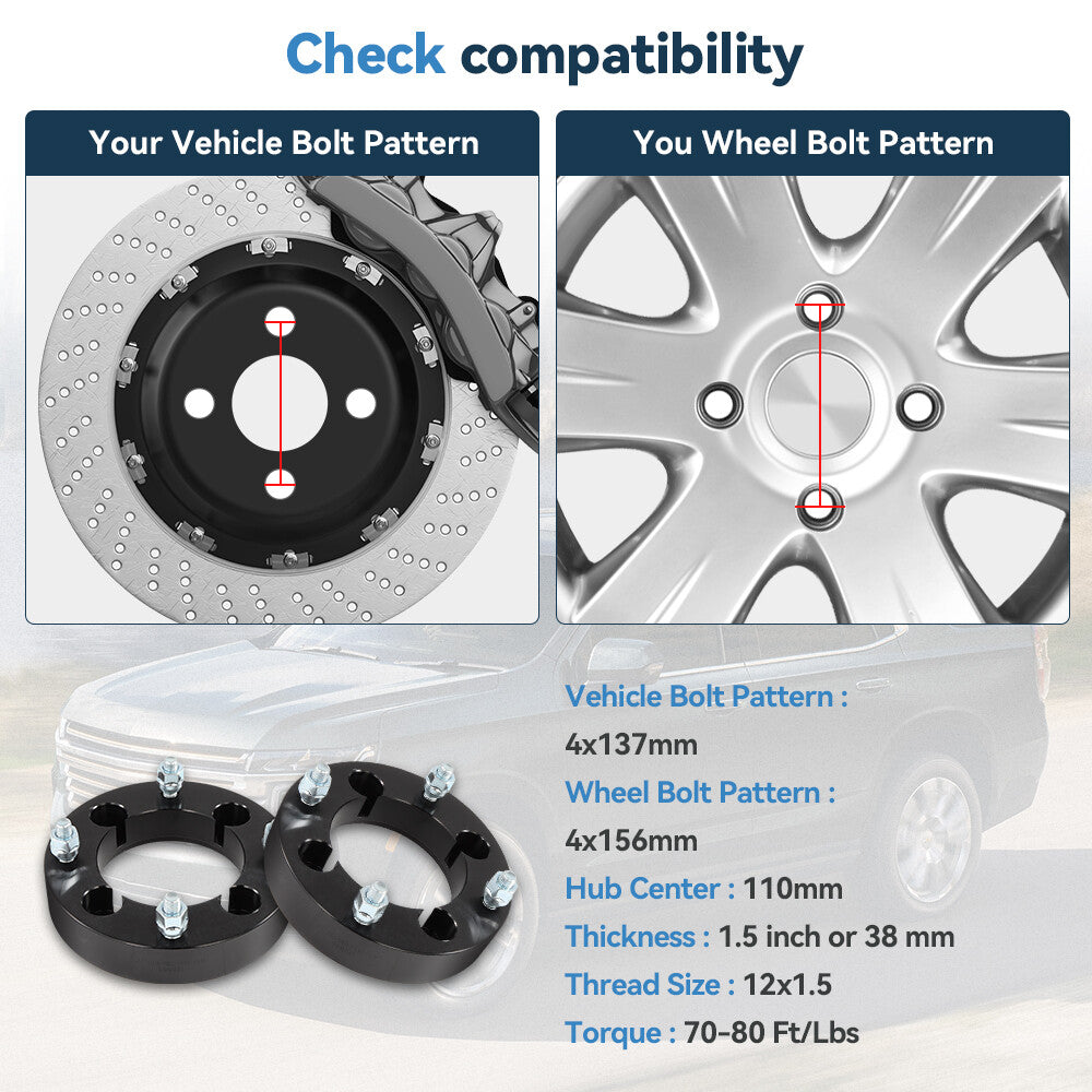 2Pcs 1.5" 4/137 to 4/156 Conversion Wheel Adapters For Kawasaki to Polaris Wheel 6B93BC-57