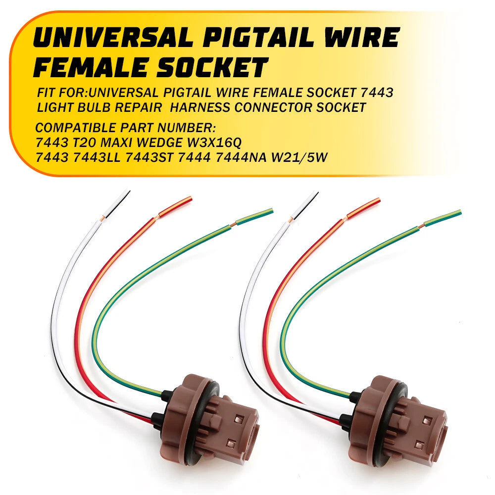 Universal Pigtail Wire Female Socket 7443 Two Harness Rear Turn Signal Lamp EOA 6B93BC-57