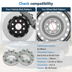 2Pc 1.5" 8x180 to 8x6.5 Wheel Adapters 14x1.5 For Chevy Silverado Sierra 2500 HD 6B93BC-57