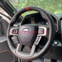 Black &Hole Leather Steering Wheel Red Stitch Wrap Cover For Ford F-150 F150 6B93BC-57
