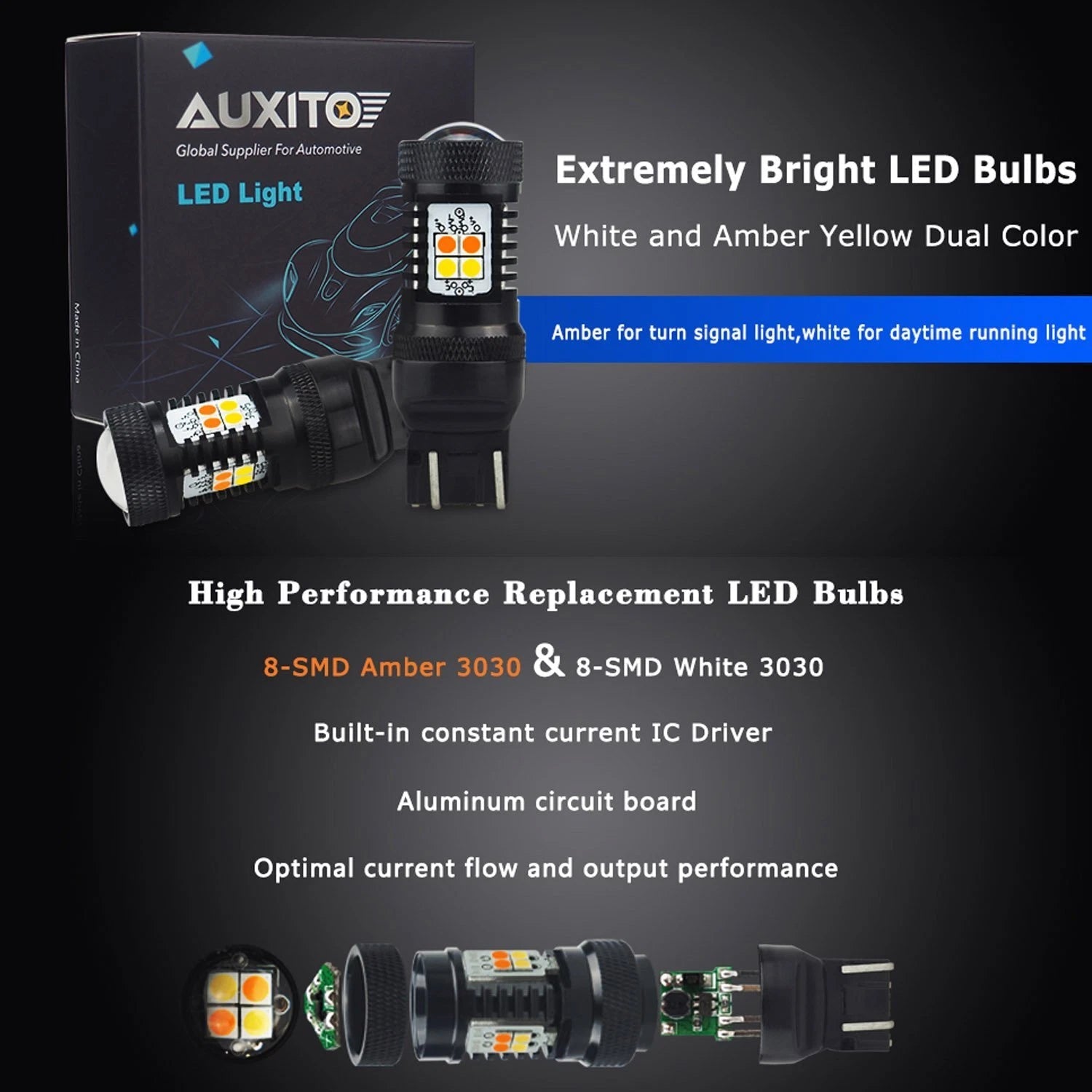 2X 7443 7444 Amber/Yellow Switchback Dual Color Turn Signal Light bulbs LED EOA 6B93BC-57