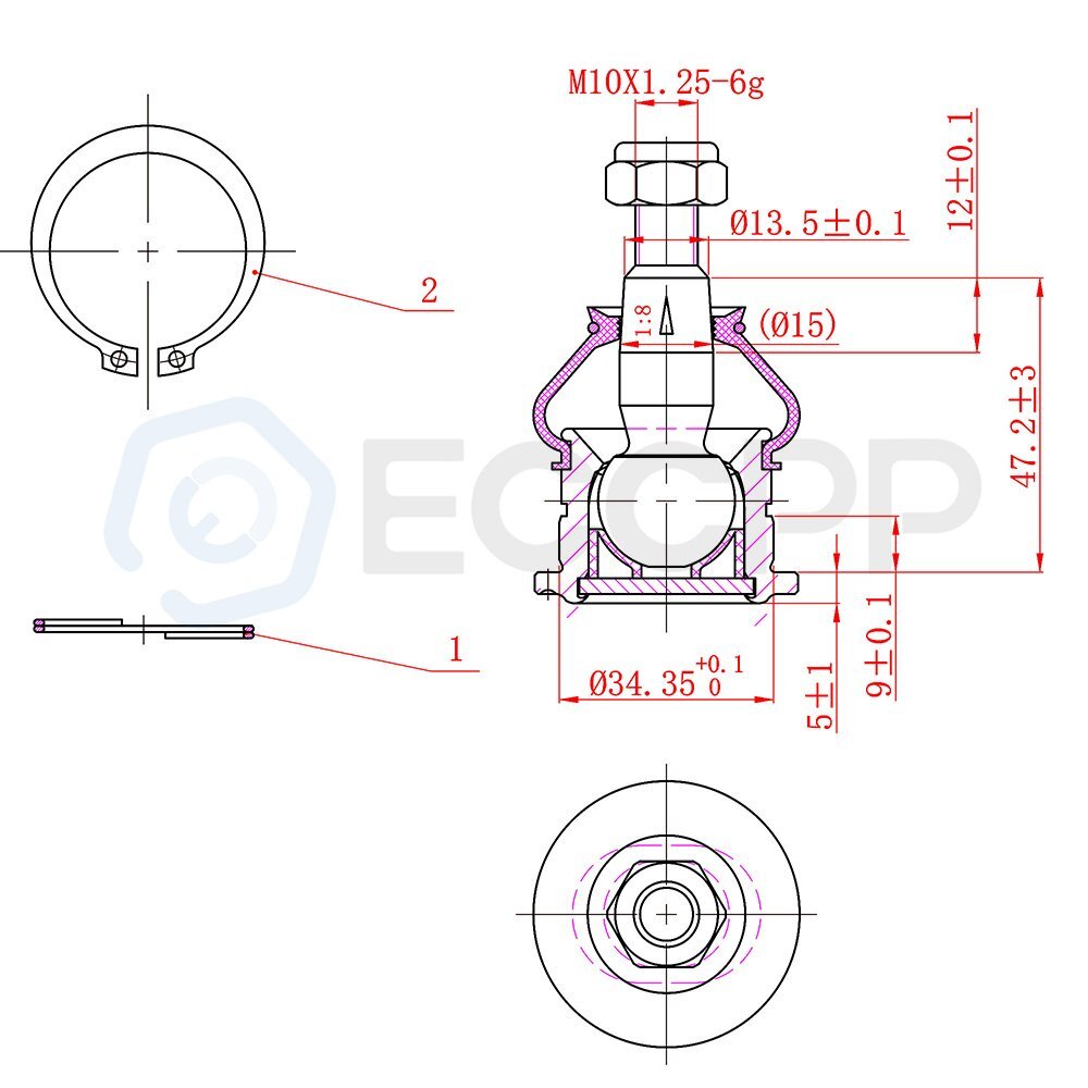 6Pcs Front Inner Outer Tie Rods Upper Ball Joints For 1995-99 Mitsubishi Eclipse 6B93BC-57