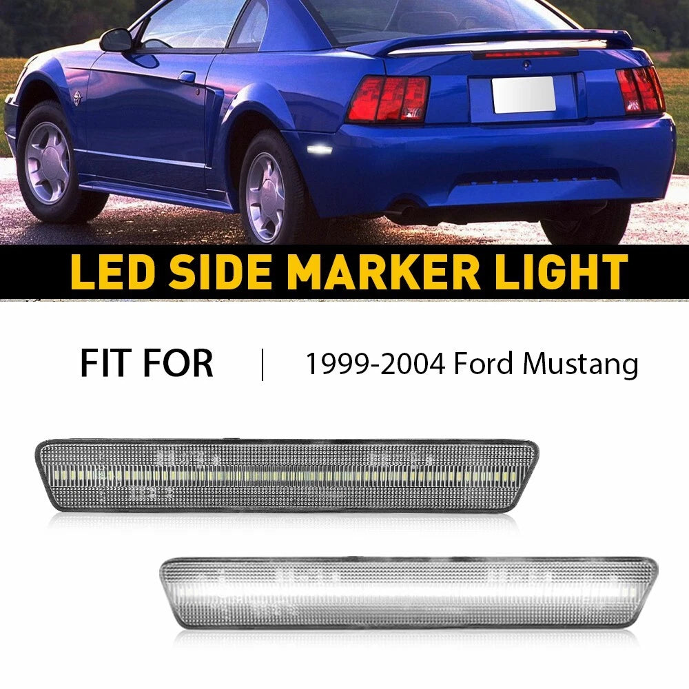 Pair Clear Lens Rear Side Marker White LED Lights For 1999-2004 Ford Mustang EOA 6B93BC-57