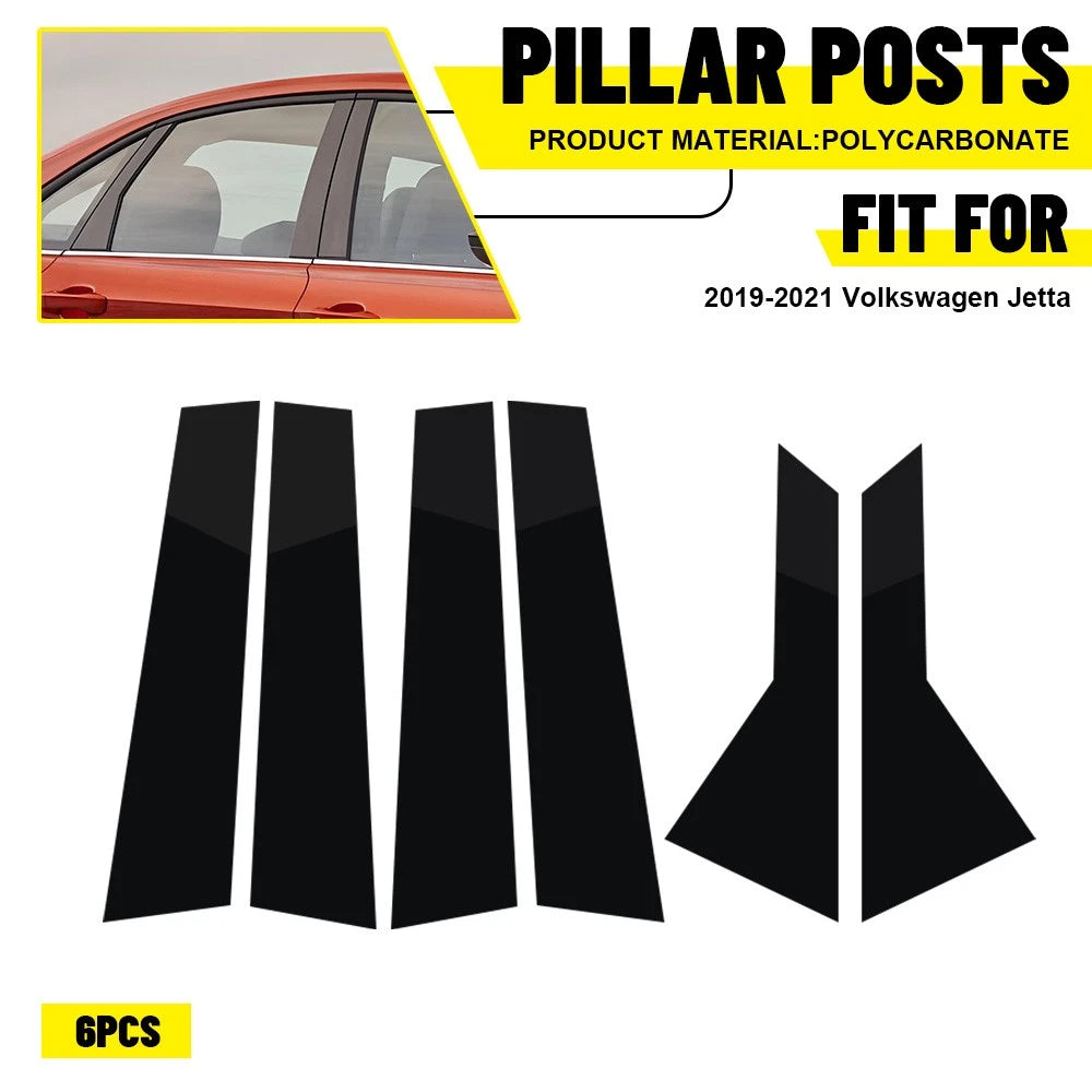 Fit For VW Jetta MK7 2019-2021 Gloss Black 6PC Pillar Posts Door Trim Cover Set 6B93BC-57