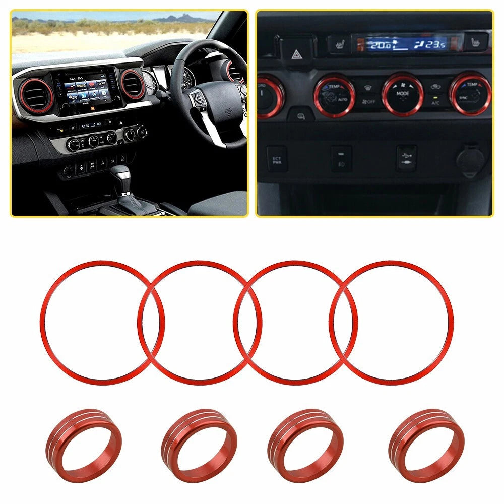 Red Air Condition AC Knob Cover Ring Trim for Toyota Tacoma 2016-22 Accessories 6B93BC-57