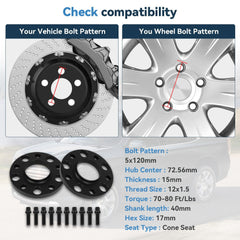 (2) 15mm & (2) 20mm 5x120 Hub Centric Wheel Spacers 12x1.5 For BMW 528i 328i E90 6B93BC-57