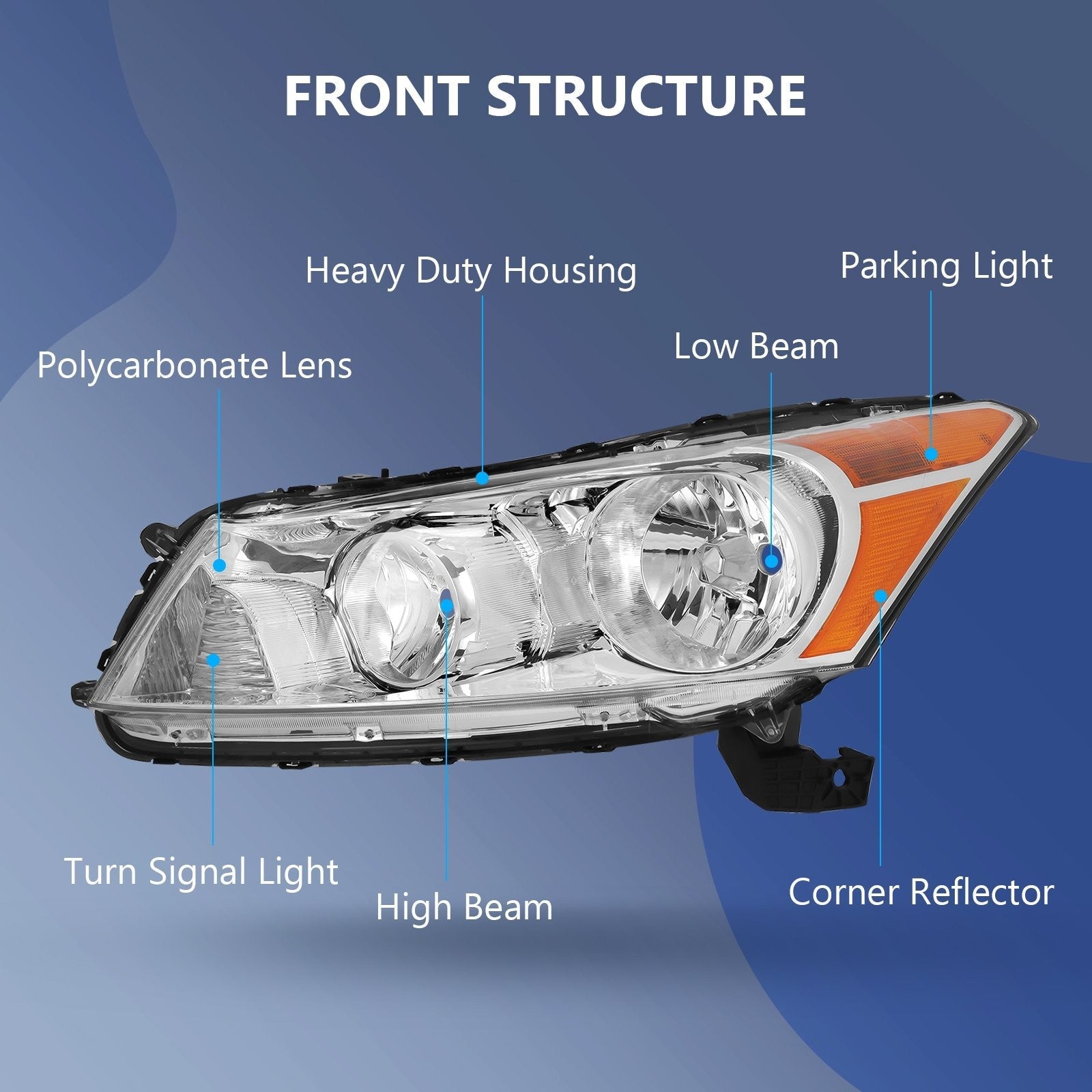 Pair Kit Headlights Assembly For 2008-2012 Honda Accord 2.4L 3.5L Chrome Amber 6B93BC-57