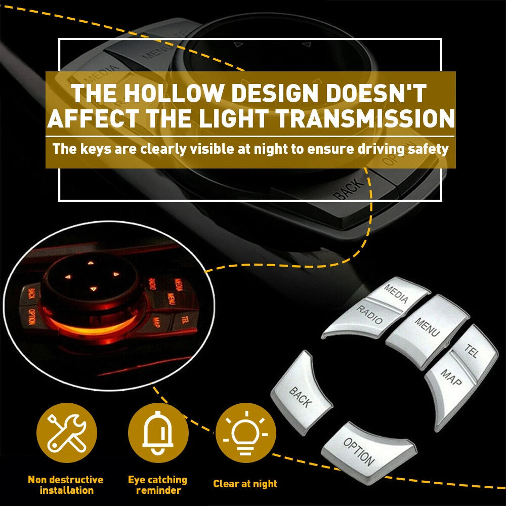 Chrome Multi-Media 7 Button Decor Cover Trim For BMW F10 F30 M1 2 Series iDRIVE 6B93BC-57