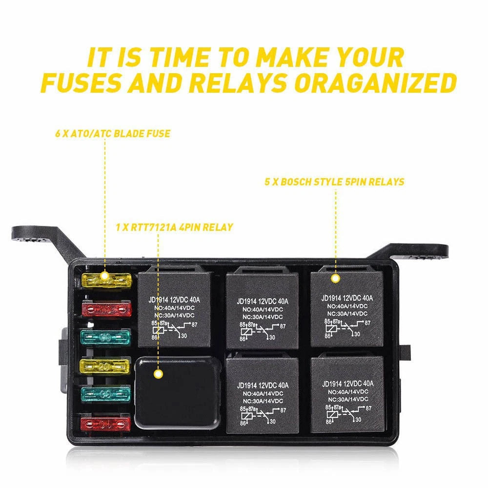 Universal Automotive Fuse Relay Holder 12-Slot Relay Box 6Relays 6 ATC/ATO Fuses 6B93BC-57