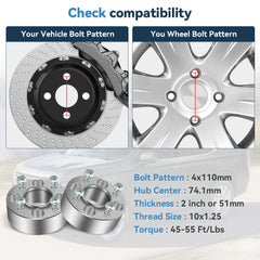 4 Pcs 2" ATV Hub Centric Wheel Spacers 4/110 For Honda Yamaha w/ 10x1.25 Studs 6B93BC-57