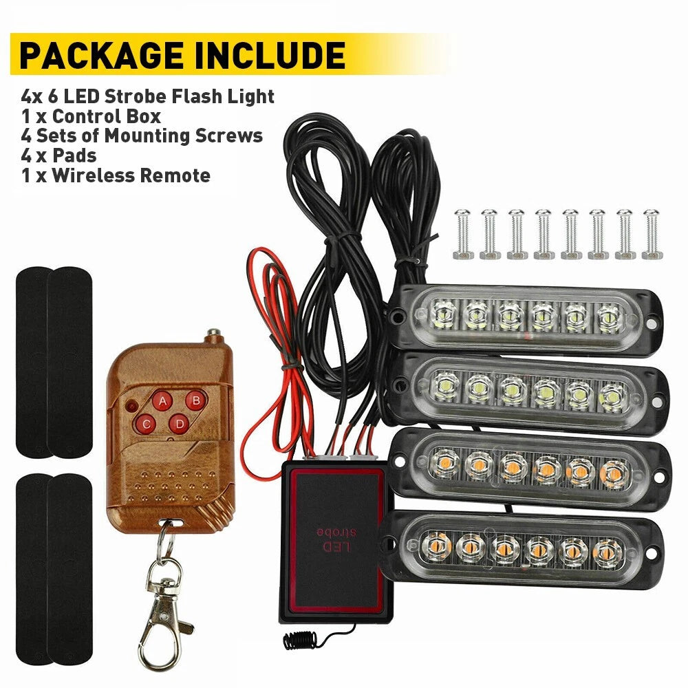 4PCS AMBER WHITE 6-LED STROBE LAMPS FLASHING WARNING LIGHTS FOR CAR TRUCK PICKUP 6B93BC-57