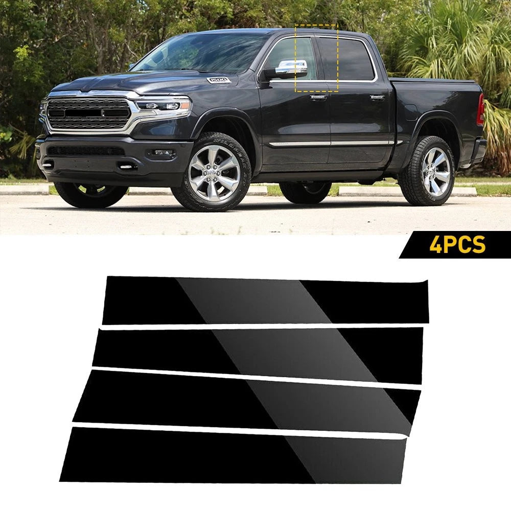4X Black Gloss Pillar Post Decal Trim For Dodge Ram 2009-2018(Crew Cab/Quad Cab) 6B93BC-57