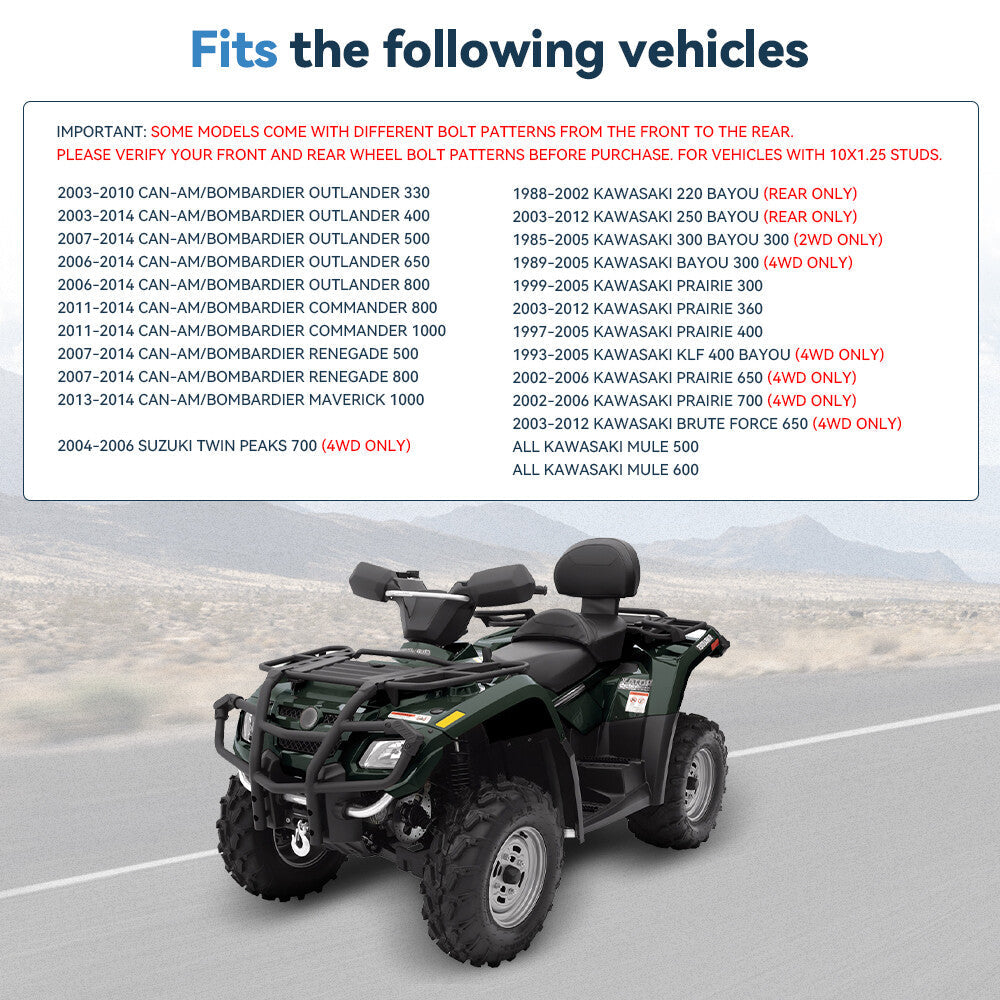 2 Pcs 1" 4/137 Wheel Spacers 10x1.25 For Can-Am Outlander Kawasaki Mule 500 600 6B93BC-57
