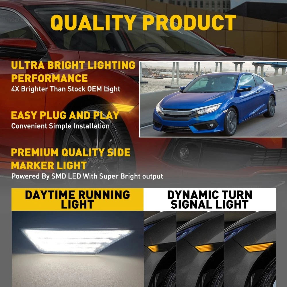 Switchback Sequential Turn Signal Side LED Marker Light For Civic Honda 2016-21 6B93BC-57