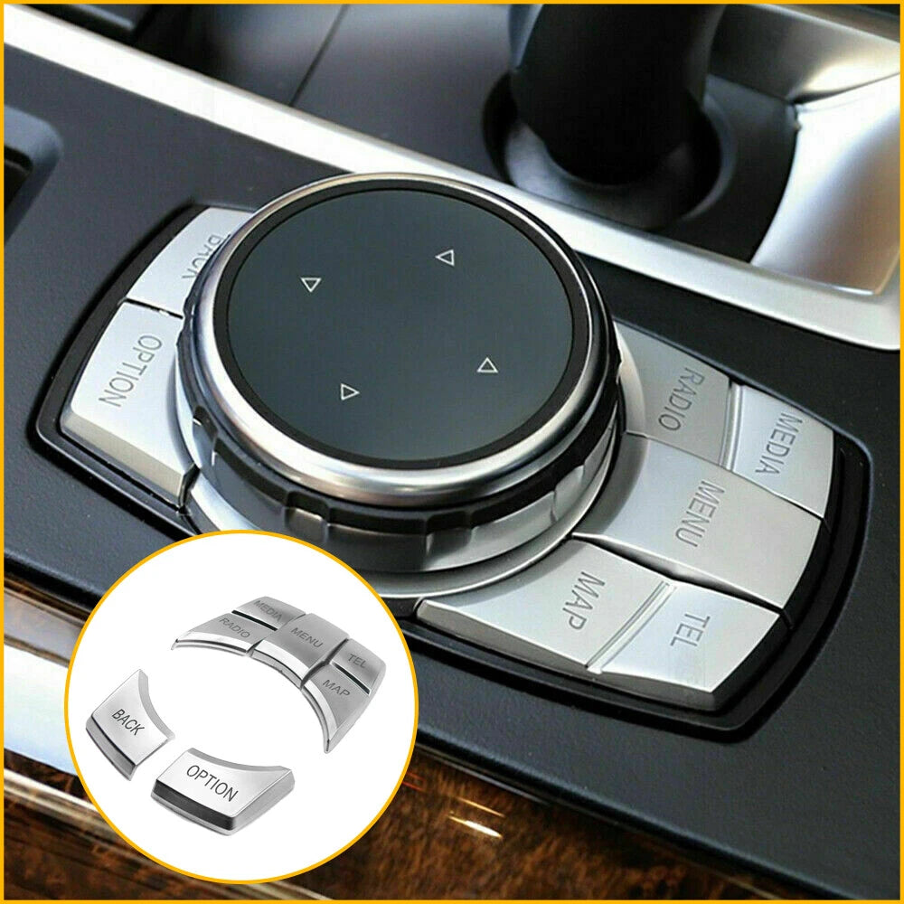 Chrome 7 Multi-Media Button Cover Decor Trim For BMW F10 F30 M1 2 Series iDRIVE 6B93BC-57