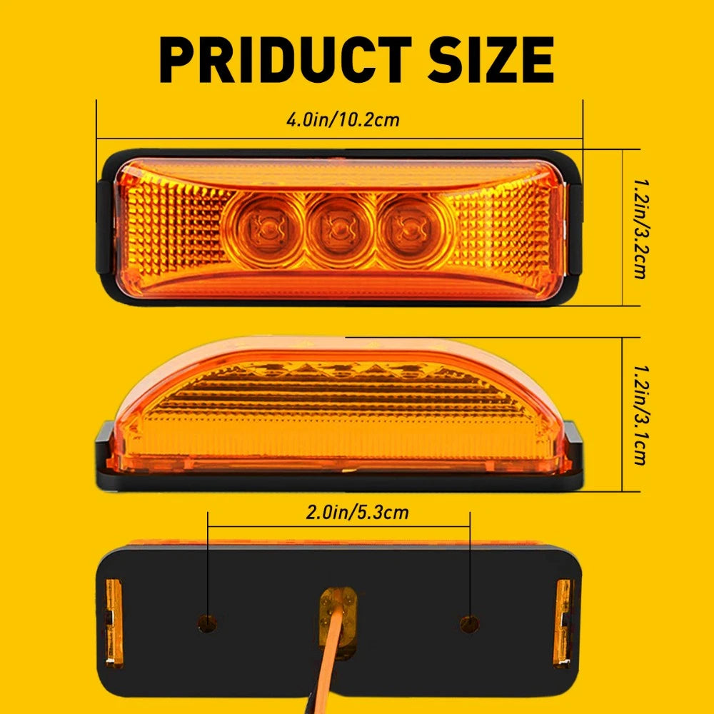 8x 3LED Side Marker Lights Amber Clearance Light Truck RV Trailer 12V Waterproof 6B93BC-57