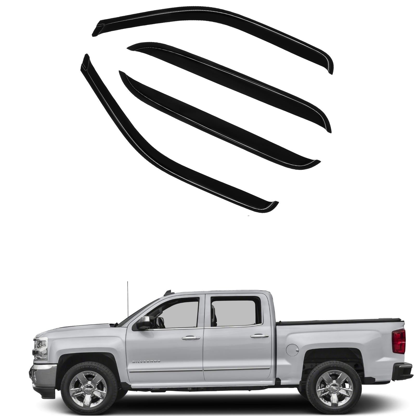 Window Visor Vent Rain Shades Deflectors For 00-07 Silverado/Sierra Crew Cab 6B93BC-57