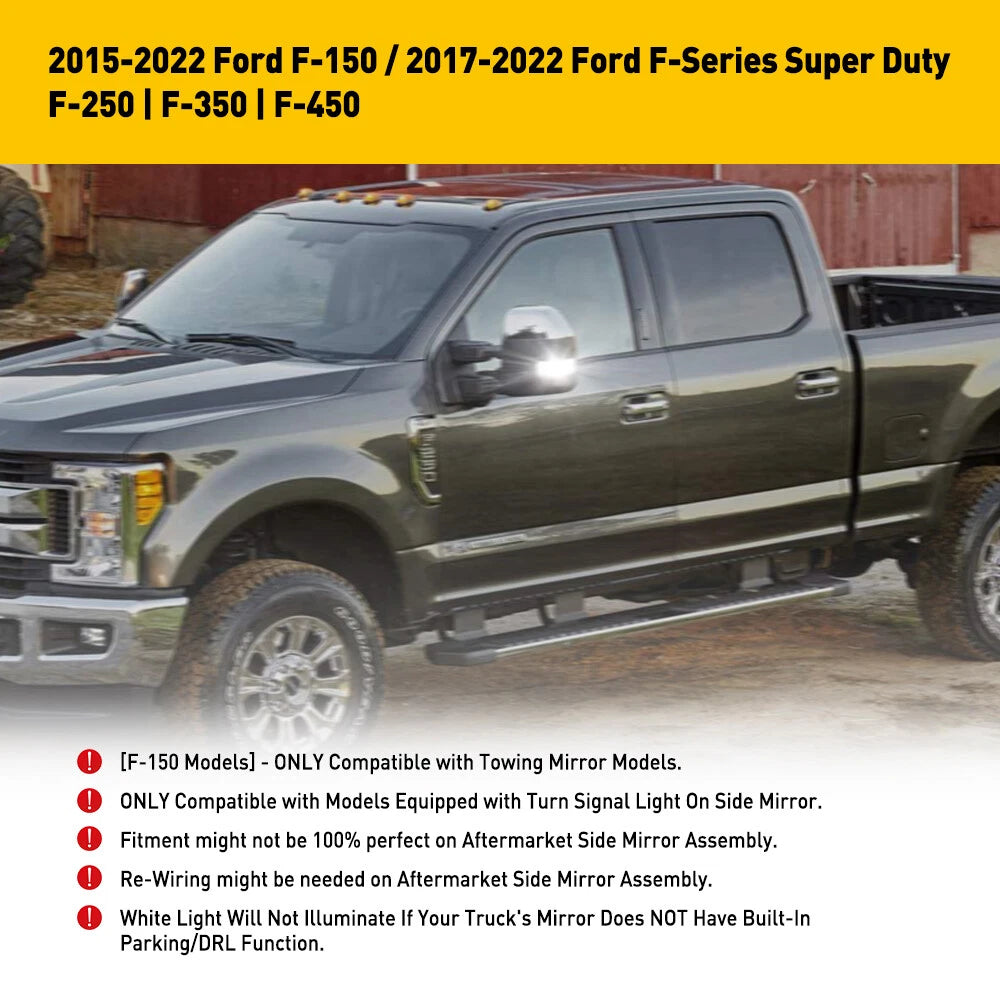 For 2017-2022 F250 Superduty White+Amber LED Side Towing Mirror Light USEOA 6B93BC-57