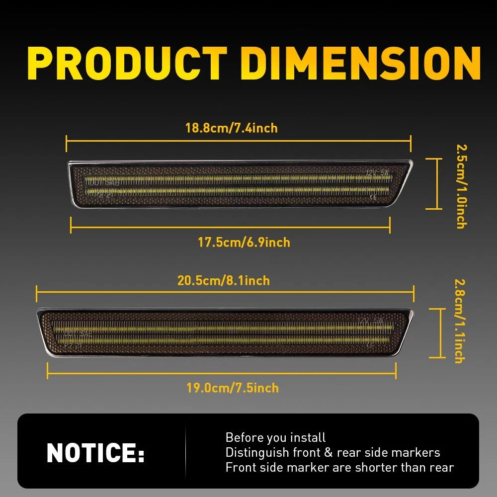 Front Rear Bumper Side Marker Lights For 2015-22 Dodge Challenger Green Smoked A 6B93BC-57