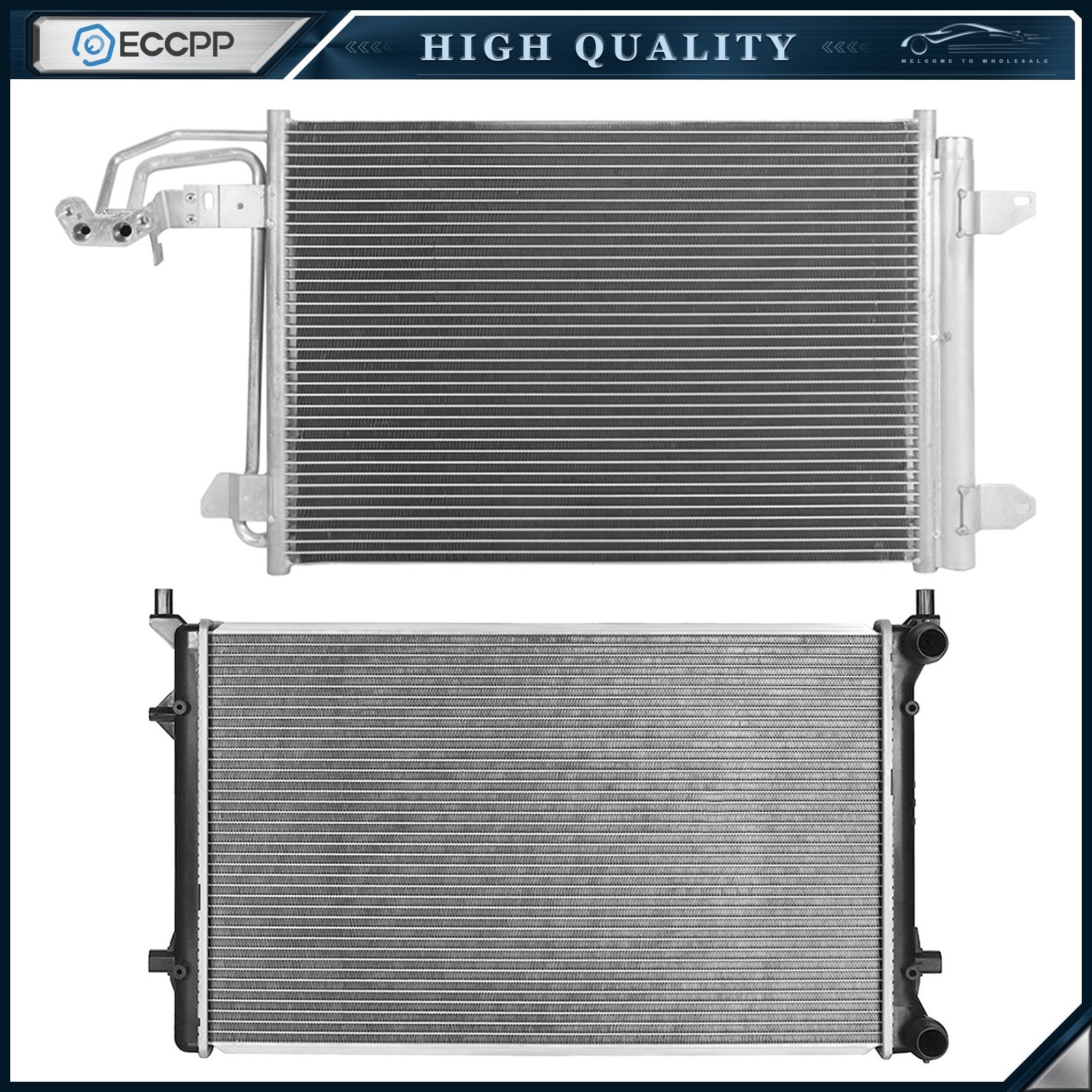 Aluminum Radiator & AC Condenser Cooling Kit For 2010-2014 Volkswagen Golf 6B93BC-57