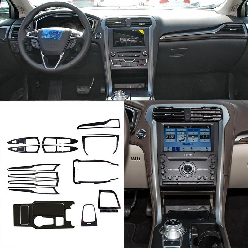 Interior Center Console Carbon Fiber Molding Sticker Decals For Ford Fusion 2017