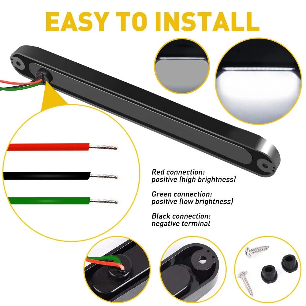2x White Waterproof Truck Trailer Stop Turn Tail Reverse Backup 15-LED Light Bar 6B93BC-57