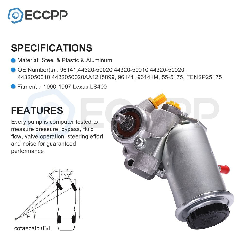 ECCPP Power Steering Pump With Reservoir Fits 90-96 97 Lexus LS400 4.0L V8 DOHC ECCPP