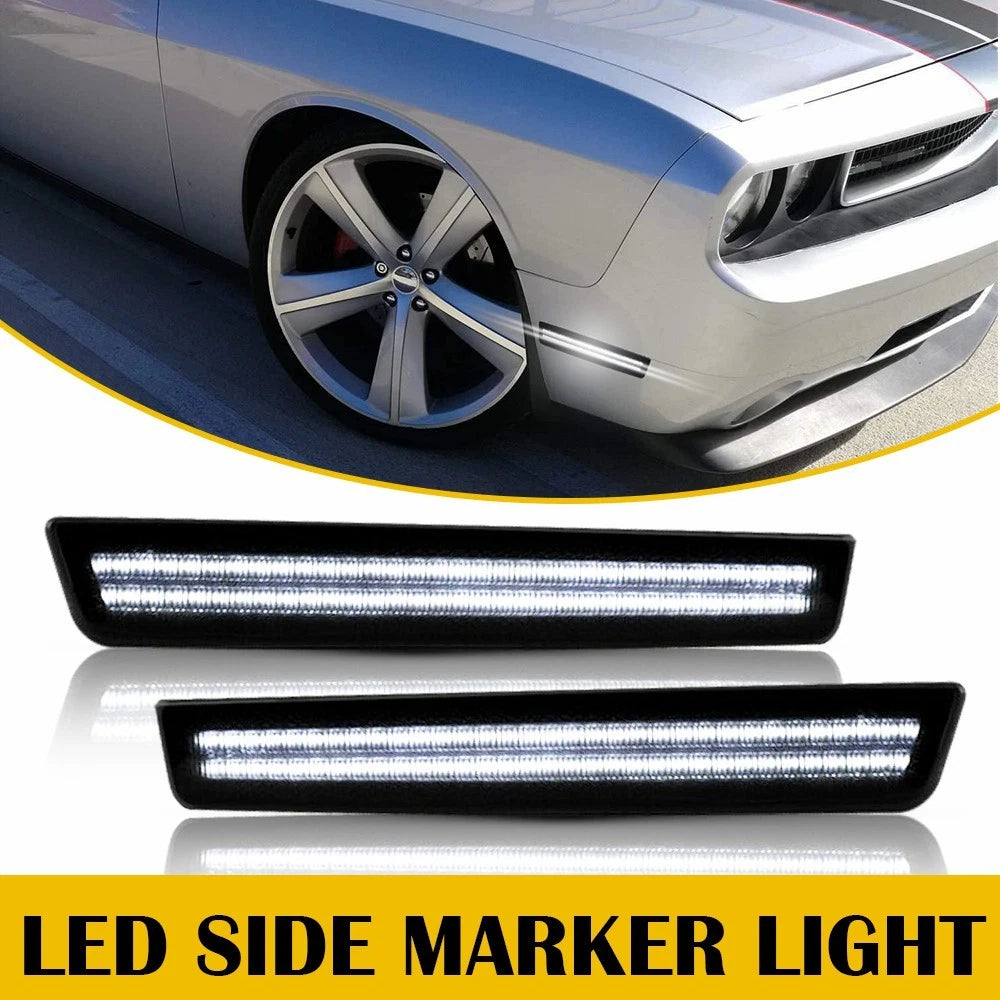 Smoked White LED Front Bumper Side Marker Lights For 2015-2022 Dodge Challenger 6B93BC-57