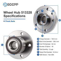 1Pc Wheel Hub Bearing Front For 2011 2012 2013 2014 2015 Volvo S60 S80 XC60 XC70 6B93BC-57