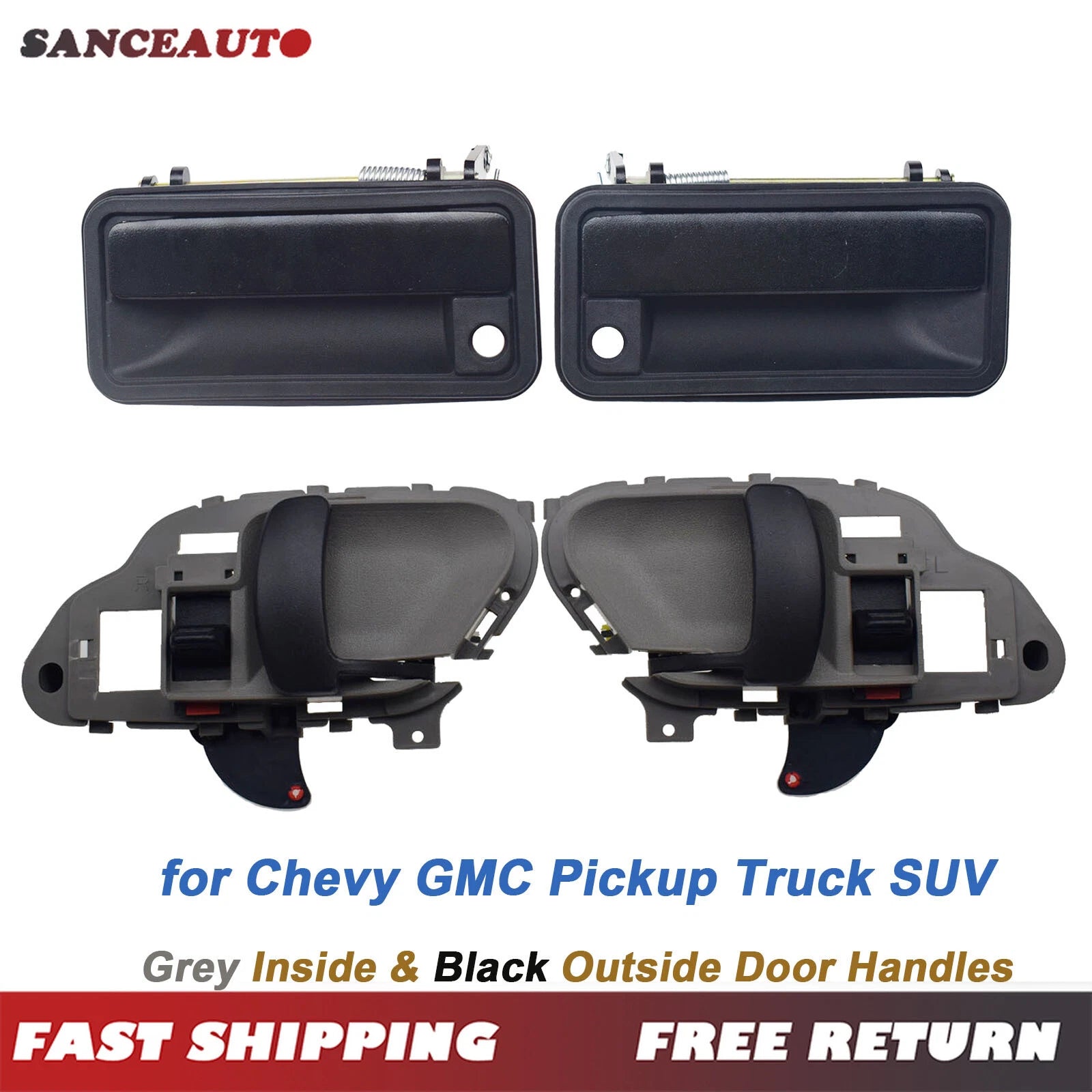 4PCS Exterior Inside Door Handle Front Driver & Passenger for Chevy Suburban GMC 6B93BC-57