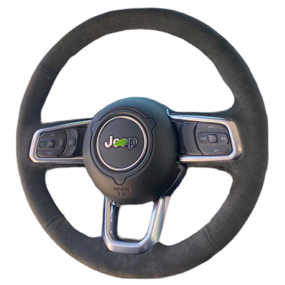 Suede Leather Steering Wheel Hand-stitch on Wrap Cover For Jeep Wrangler 2018-21