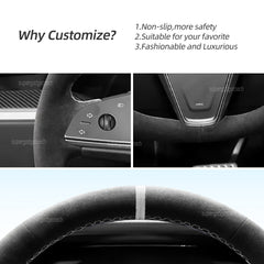 Black Suede Steering Wheel Hand-stitch on Wrap Cover For Tesla Model S Base