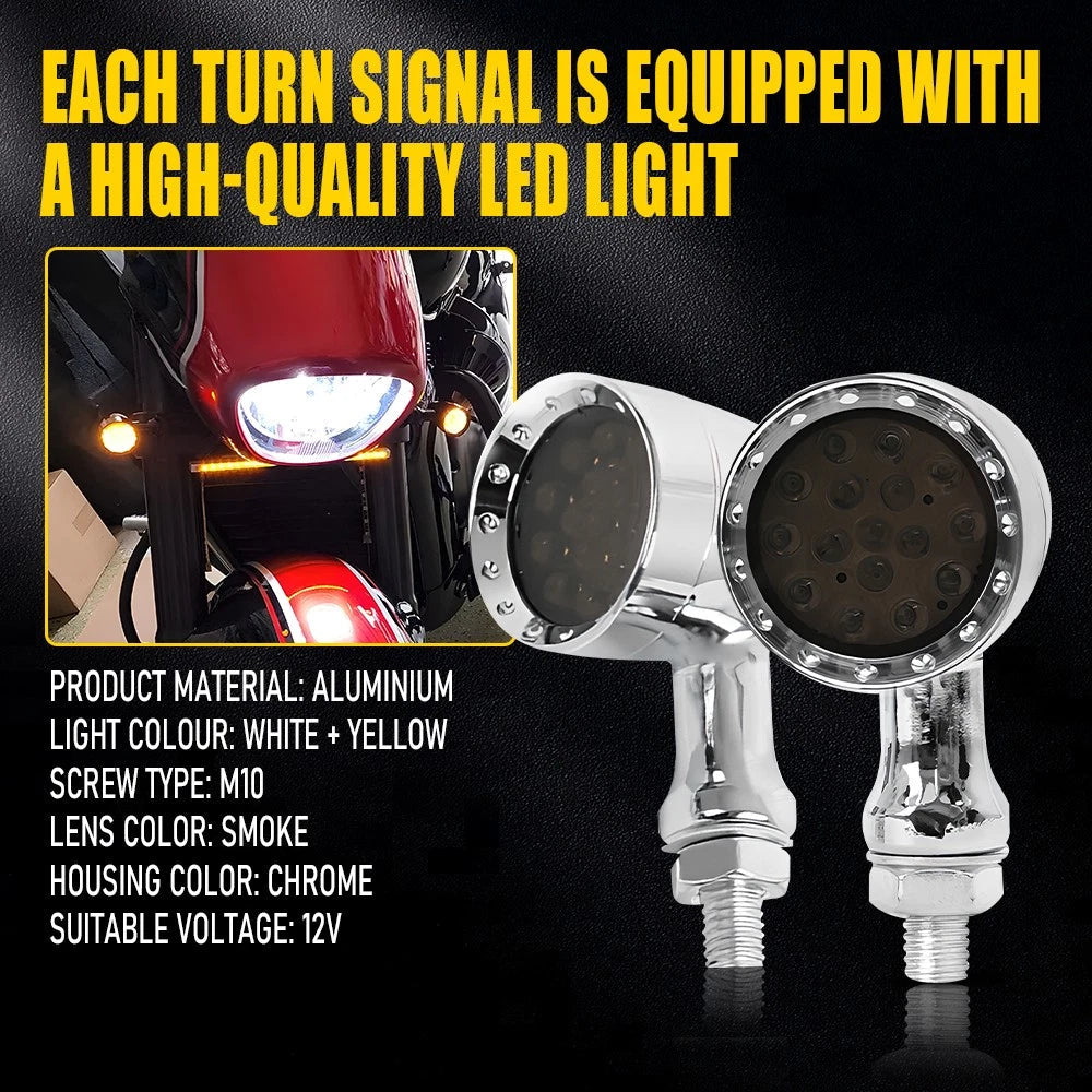 2x Chrome Bullet Motorcycle LED Front White+Amber Blinker Turn Signal Lights EOA 6B93BC-57
