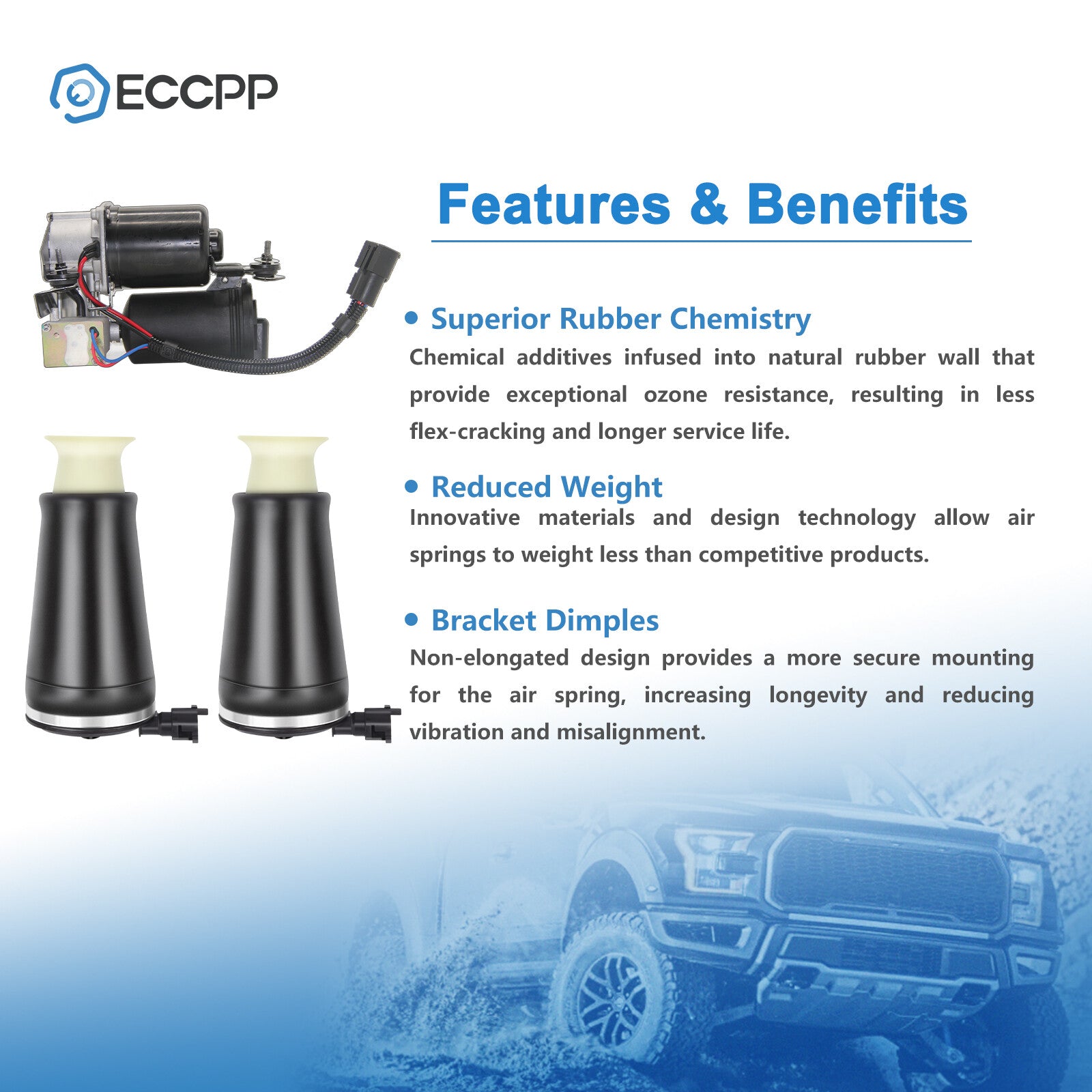 3PCS Rear Suspension Air Spring Bag + Compressor For Lincoln Town Car Marquis 6B93BC-57