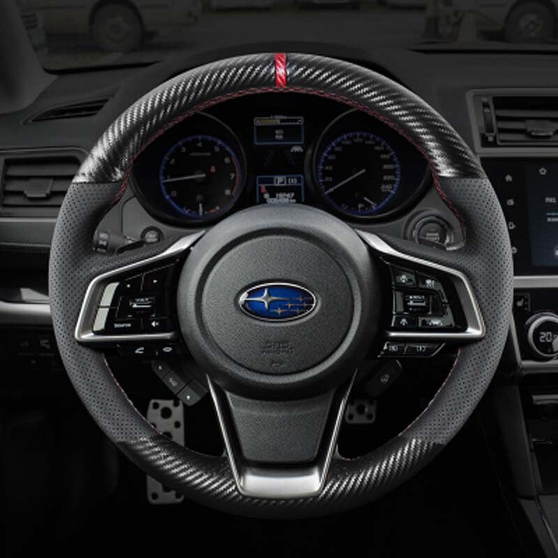 3D Carbon Fiber&Leather Steering Wheel Stitch on Wrap Cover For Subaru Forester