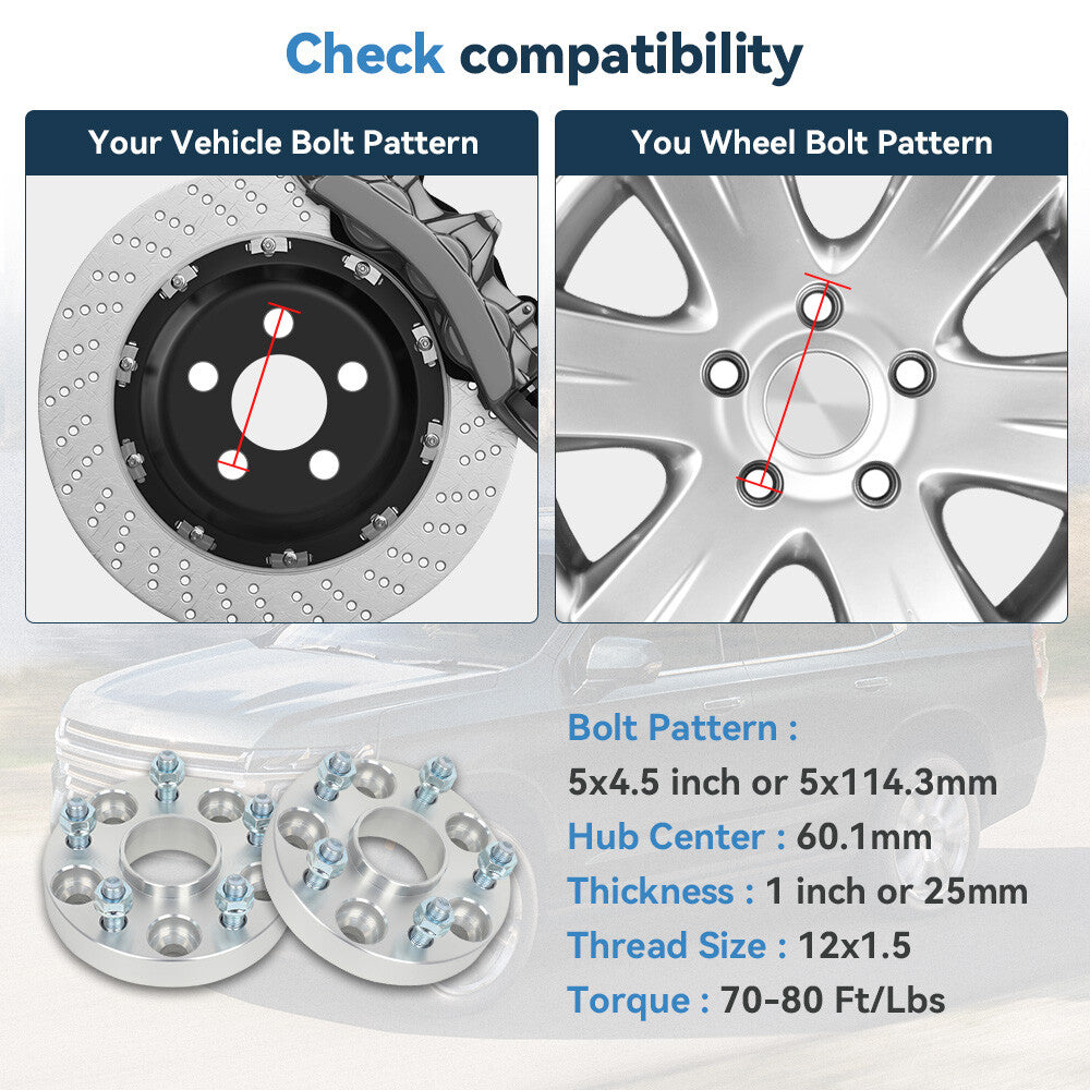 2Pc 1" 5x4.5 Hub Centric Wheel Spacers 12x1.5 For Toyota RAV4 Sienna Tacoma 5Lug 6B93BC-57