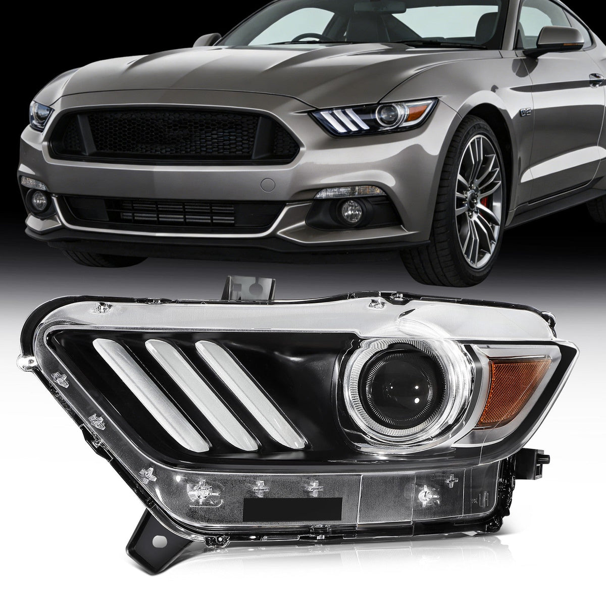 ECCPP Headlight Assembly For Ford Mustang 2015-2017 Driver Left Side Black Amber 6B93BC-57