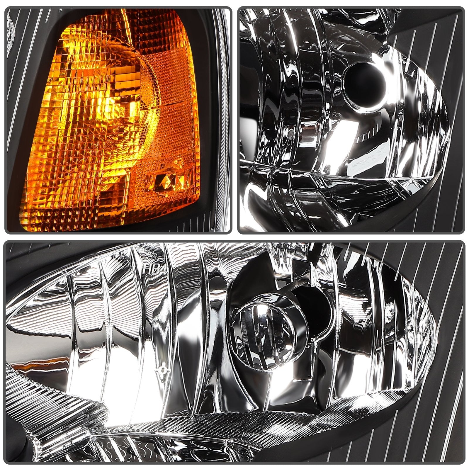 Pair Halogon Headlights Assembly For 2005-2009 GMC Envoy 4.2L 5.3L Black Amber 6B93BC-57