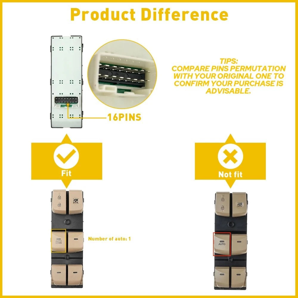 For Elantra Hyundai 2011-2015 Beige Driver Master Door Window switch 935703X000 6B93BC-57