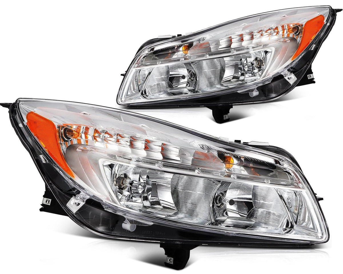 Pair Kit Headlights Assembly For 2011-2013 Buick Regal 2.0L 2.4L Chrome Amber 6B93BC-57