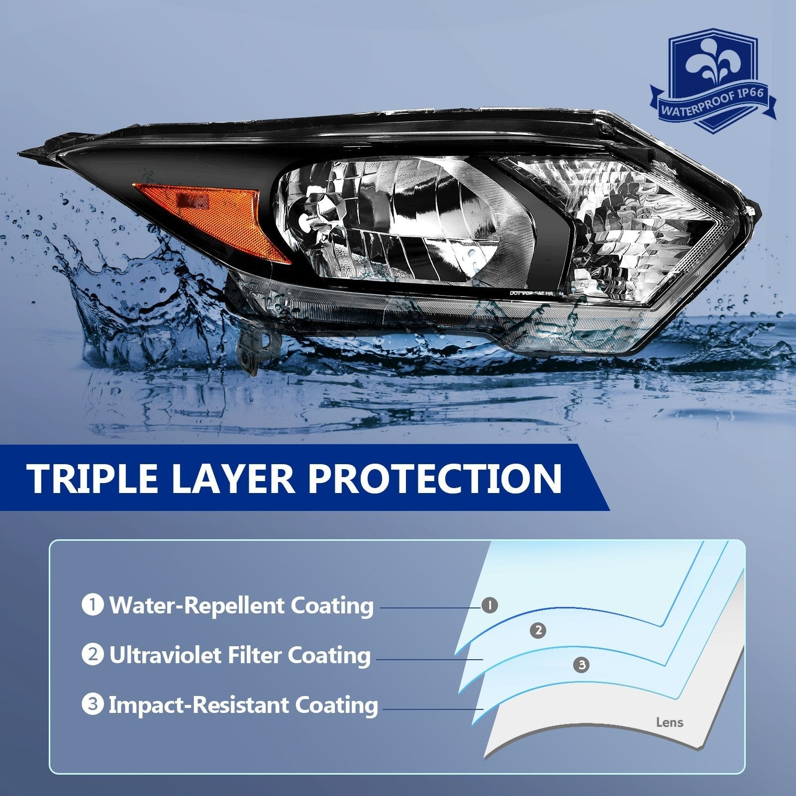 ECCPP Headlights Assembly For Honda HR-V HRV 1.8L 2016-2018 Pair Kit Black Amber 6B93BC-57
