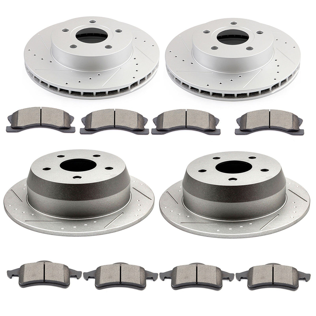 For 1999 - 2004 Jeep Grand Cherokee Front Rear Rotors Ceramic Brakes Pads Kit 6B93BC-57