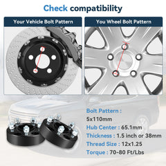 4 Pcs 1.5" 5x110 Hub Centric Wheel Spacers For Jeep Cherokee Compass Renegade